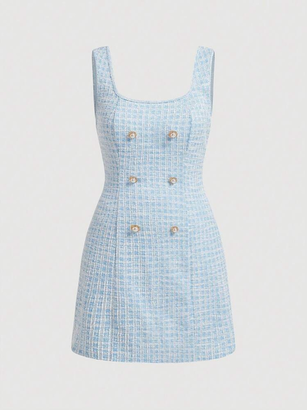 SHEIN Double Breasted Detail Plaid Tweed Dress